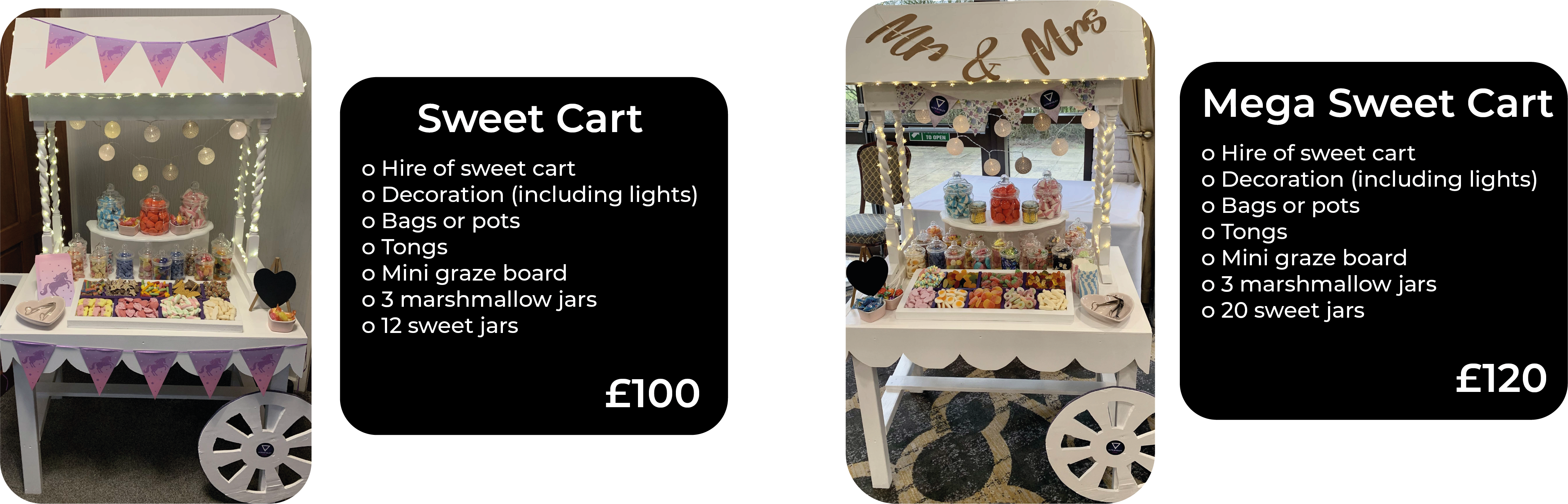 Sweet carts with jars and graze boards for weddings, parties or corporate events